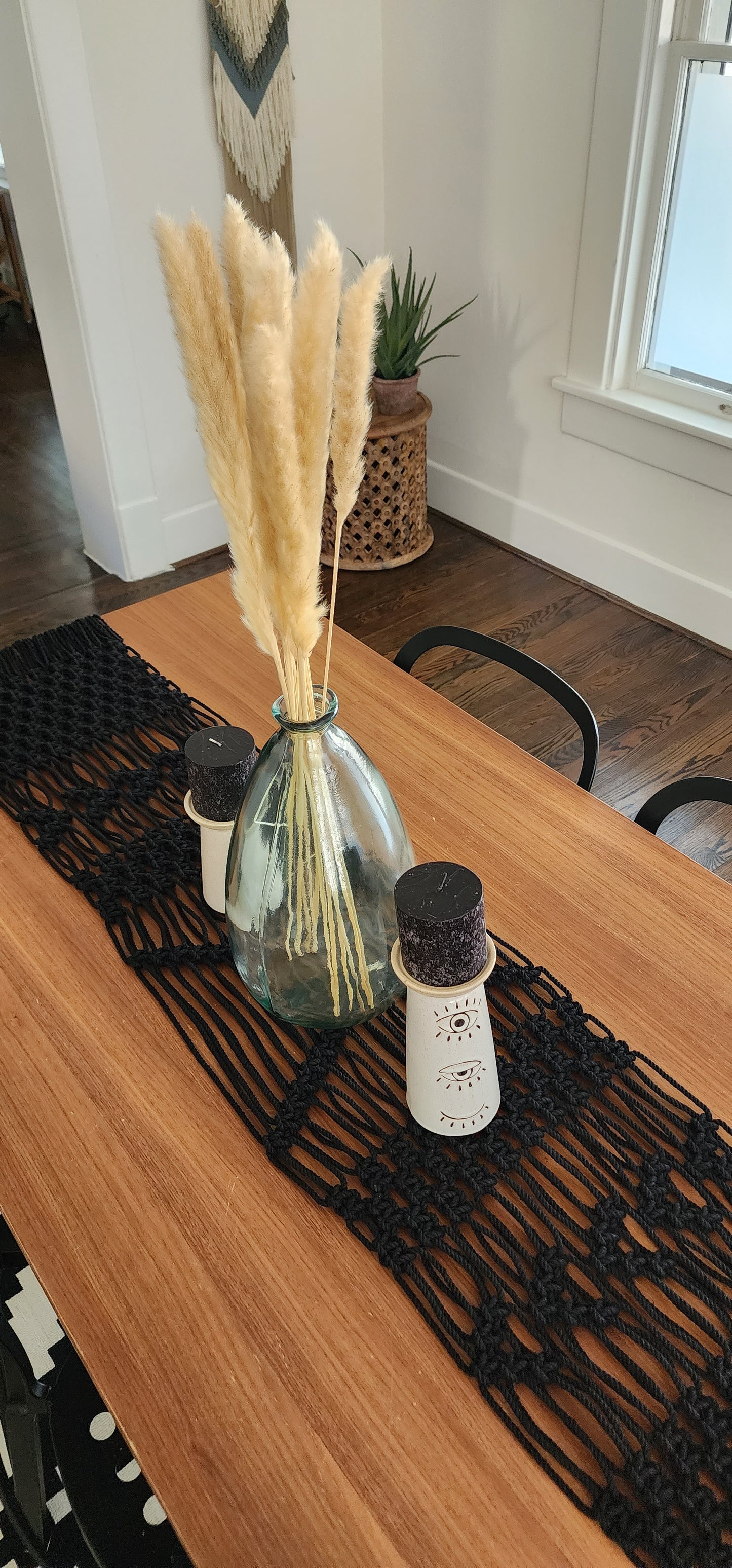 Gothic home decor. Black table runner . Macrame table runner. Tribal design table runner. Goth home decor. Elegant Halloween decor Halloween table