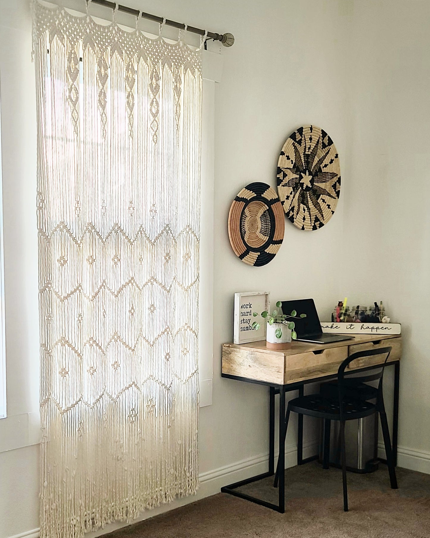 Handmade Off-White Cotton Macrame Window Panel Window Curtain