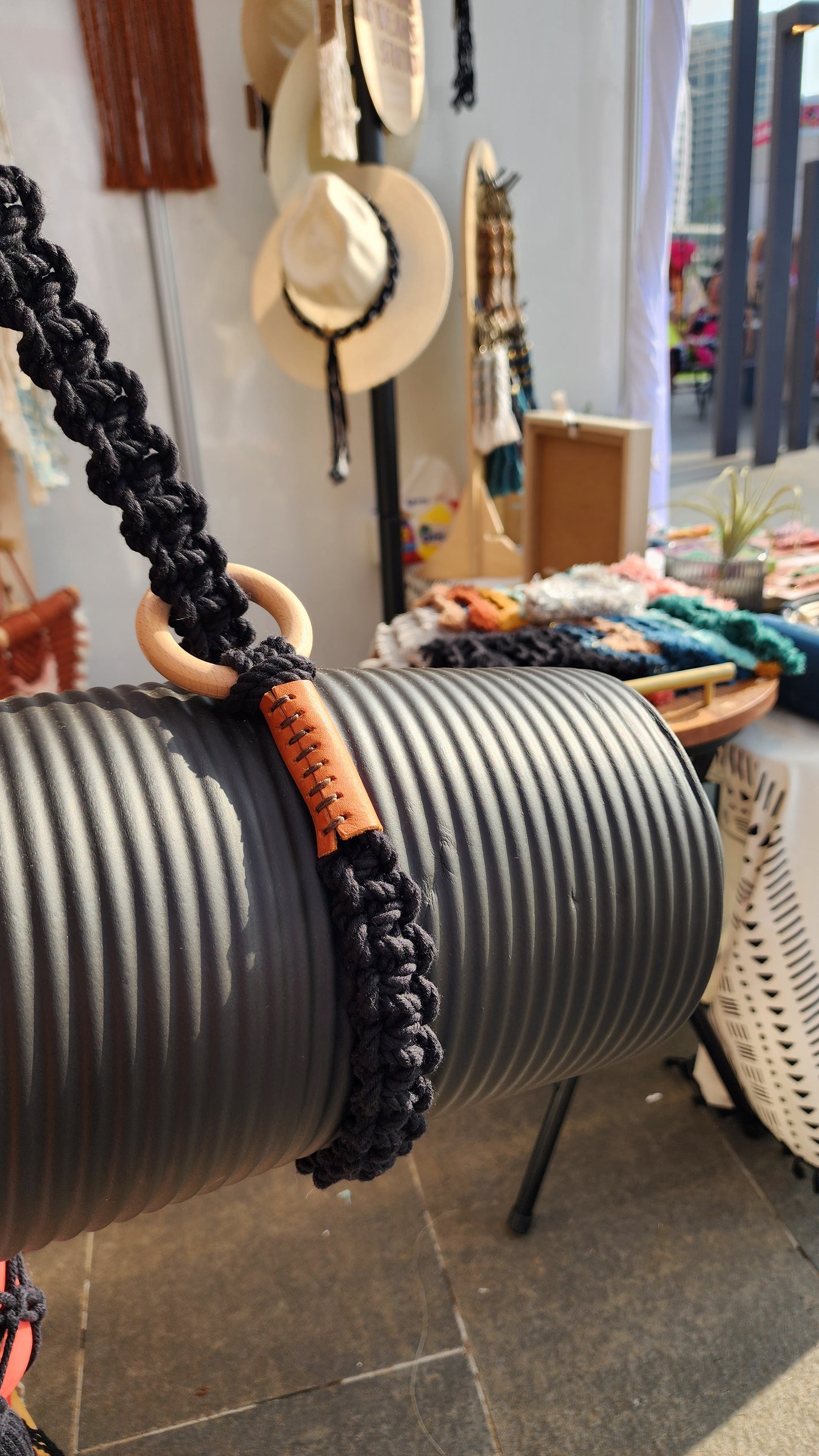 Macrame Yoga Mat Strap with Leather Beads