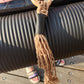 Macrame Yoga Mat Strap with Leather Beads