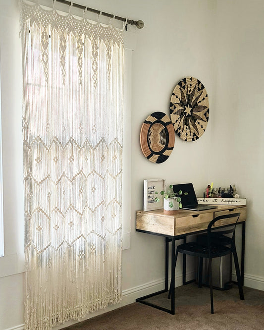 Handmade Off-White Cotton Macrame Window Panel  Window Curtain 